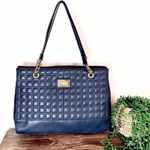 TIGNANELLO Classy Navy-Blue Pebble Grain Genuine Leather Satchel Bag